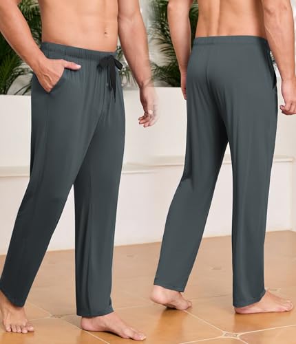 Image of CF Mens Pajama Pants Lightweight Bamboo Rayon Lounge Pants Soft Comfy Sleep Bottoms Long Pajama Pants with Pockets 2 Pack