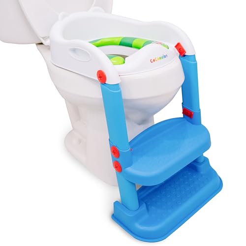 Sunny Days Entertainment Cocomelon 1st Training Seat Step Up Potty, Upgrade Toddler Toilet Training Seat for Kids Boys Girls, 2 in 1 Potty Training Toilet, Splash Guard Anti-Slip Pad Step Stool