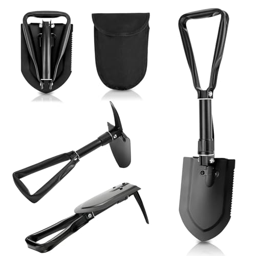 Pala Plegable de 58 cm, Multifuncional, Plegable, con Bolsa de Almacenamiento, Pala de Arena, Pala de Nieve, para jardín, Camping, Actividades al Aire Libre, Supervivencia