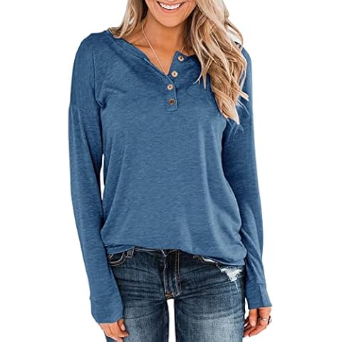 Topstype Womens Henley Tops Long Sleeve Cotton Shirts Thermal Pullover Casual Loose Fit Henley Neck Tunics Cover