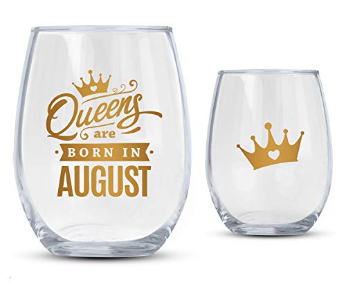 BAD BANANAS August Birthday Gifts for Her - Queens Are Born In August 21 oz Stemless Wine Glass - Leo or Virgo Zodiac Sign Gift Ideas for Women, Wife, Sister