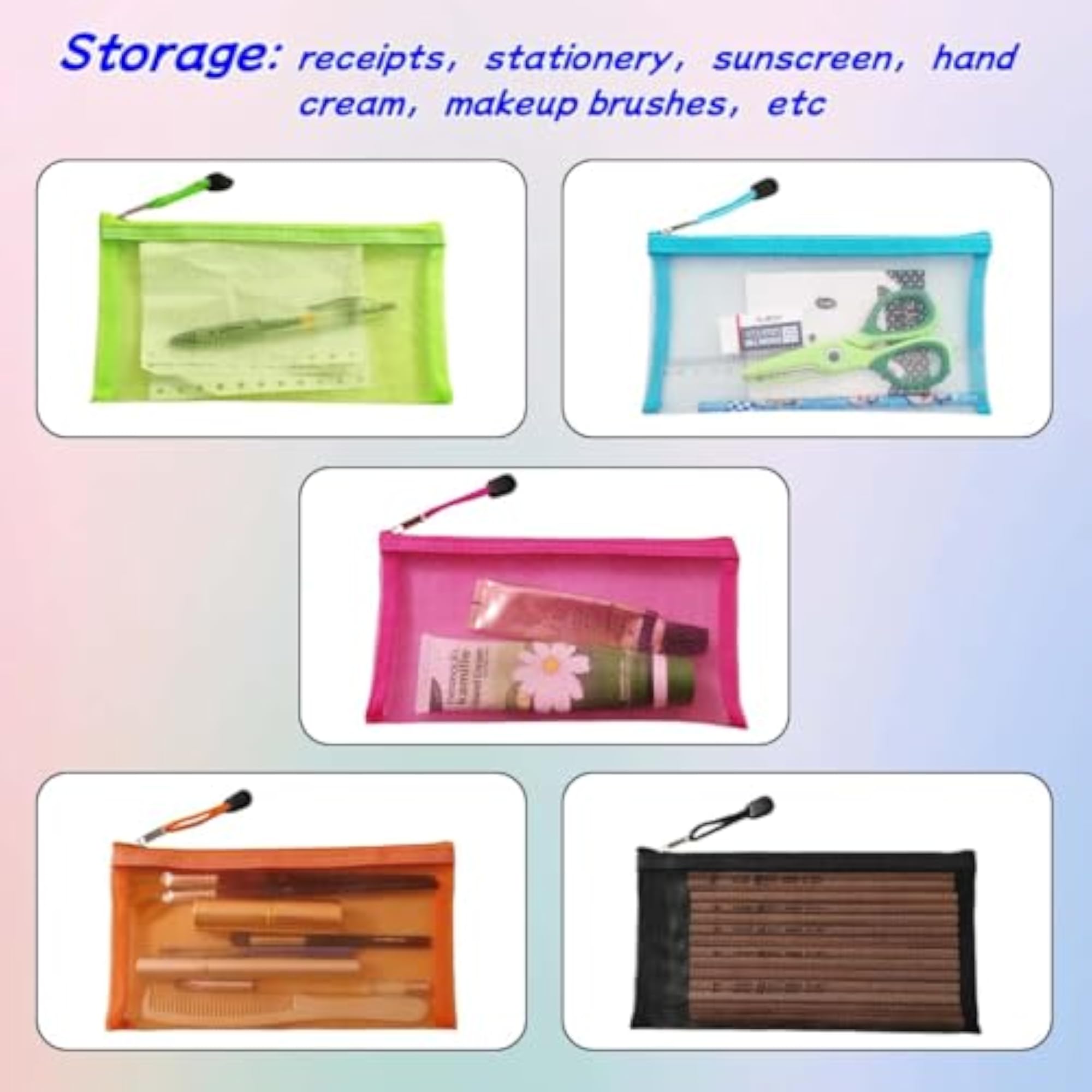 5 Pack Small Mesh Pencil Pouches, Travel Organizer