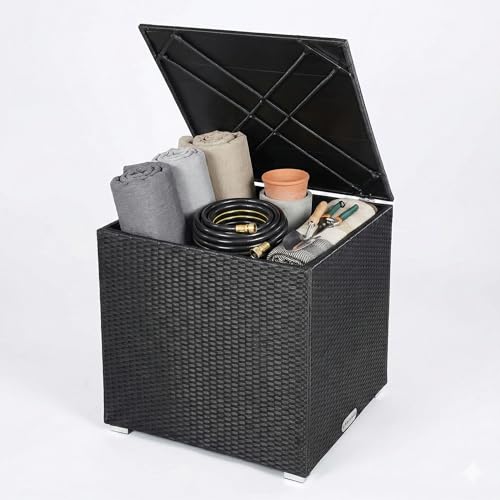 CASARIA® Polyrattan Garden Cushion Storage Box With Lid | 318 Litre Capacity 75x75x70cm | Waterproof Weatherproof Outdoor Shoe Organiser Parcel Chest | Gas Pressure Lifting Spring | Black