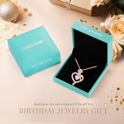 LOUISA SECRET Rose Flower Heart Birthstone Necklaces for Women, 925 Sterling Silver Fine Jewelry, Pendant Heart Necklaces Birthday Anniversary Christmas Gift for Women Wife Mom Girlfriend Lady - Image 7