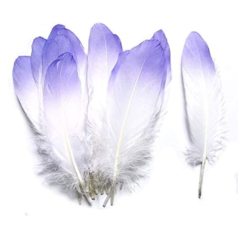 Colorful Goose Feathers, for DIY Craft Wedding Home Party Decorations 20pcs/Pack/ (6-9.5 inch) (White & Purple) Cover