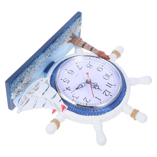 EXQUIMEUBLE Nautical Table Clock with Ship Wheel and Lighthouse Design,