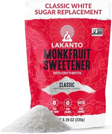 Lakanto Classic Monk Fruit Sweetener with Erythritol - White Sugar Substitute, Zero Calorie, Keto Diet Friendly, Zero Net Carbs, Baking, Extract, Sugar Replacement (Classic White - 8.29 oz)