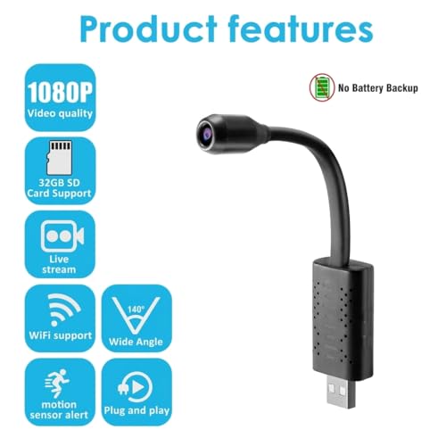 Image of securinnov 3MP Mini Flexible WiFi USB Security Camera | 1080P HD Video | Indoor /Outdoor | V380 Pro App Control | SD Card Slot | Live View | Motion Detection Alerts (Flexible Camera)