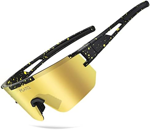 PSATCL Polarized Sunglasses for Men Women, UV400 Outdoor Sports Windproof Cycling Sunglasses for Baseball, Running, Golf (Gold Lens)