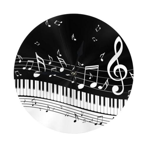 MQRCGYKF Silent Round Wall Black White Music Note Clock, Fashion Simple Round Decorative Wall Clock, Battery Clock.