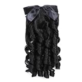 Kavsni Regency Ringlet Ponytail Hairpiece with Bow Spiral Curl Synthetic Half Wig Historical Colonial Lady Costume Wig (Natural Black) 2#