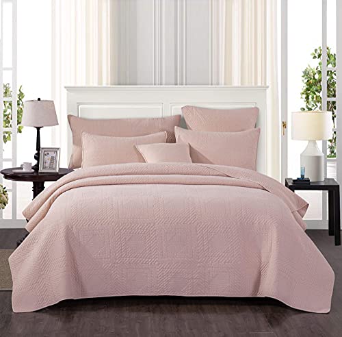 Tache Dusty Pink Twin Bedspread - Rustic Solid Blush Soothing Pastel Soft Cotton Pattern Stone Wash Quilted Matelasse Quilt Coverlet 2 Piece Set, Twin