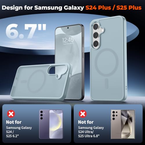 Image of SUPFINE Magnetic for Samsung Galaxy S24 Plus Case / S25 Plus Case with Screen Protector, (Built-in Magnets) (Military Grade Drop Protection) Slim Translucent Shockproof Phone Case,Sliver Blue