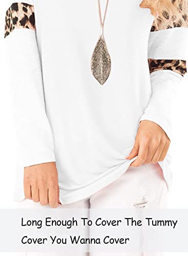 Topstype Womens Leopard Print Tops Color Block Long Sleeve Crew Neck Sweatshirts Casual Blouses Cheetah Print Shirts(White,Medium) #TOP4