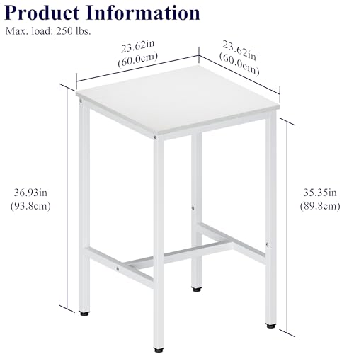 Lutown-Teen Square Bar Table, High Top Table - Industrial Metal Frame for Small Spaces & Narrow Kitchens, 23.6x23.6x36.9 in (LxWxH), Easy Assembly, White by Lutown-Teen - Used condition - Image 3