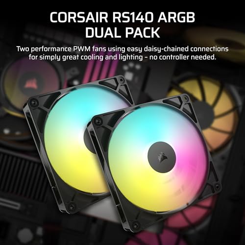 Image of CORSAIR RS140 ARGB PWM 140mm Fans Dual Pack - Simplified Control - Daisy-Chain 4-Pin PWM and +5V ARGB Connections - Concentrated AirGuide Cooling - Magnetic Dome Bearing