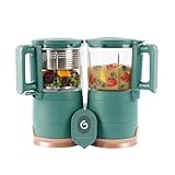 Babymoov Duo Meal Glass Food Maker - Baby Food Processor with Built-in Glass Steamer, Stainless Steel Basket, and Glass Blender (Over 6 Cup Capacity), Dark green
