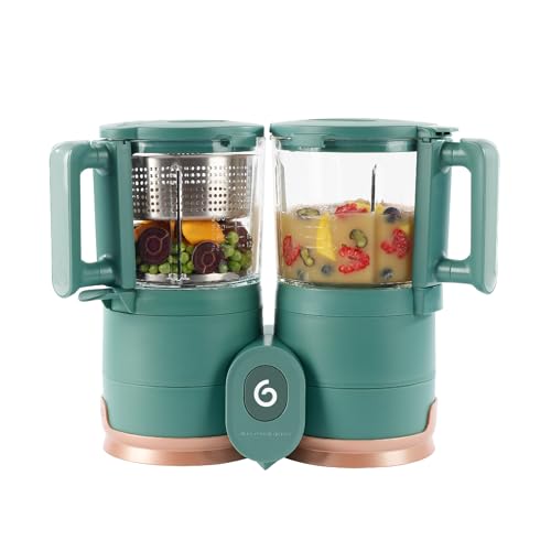 Babymoov Duo Meal Glass Food Maker - Baby Food Processor with Built-in Glass Steamer, Stainless Steel Basket, and Glass Blender (Over 6 Cup Capacity), Dark green by Babymoov - Used condition - US$100.44