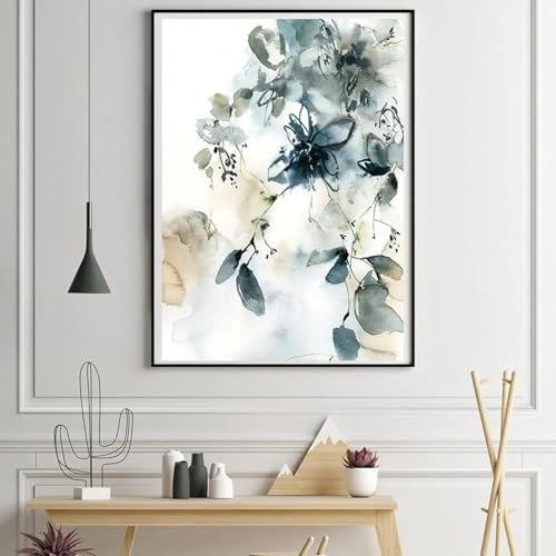 Fleurs aquarelle photo mur art et posters abstraits bleu sarcelle 50x70
