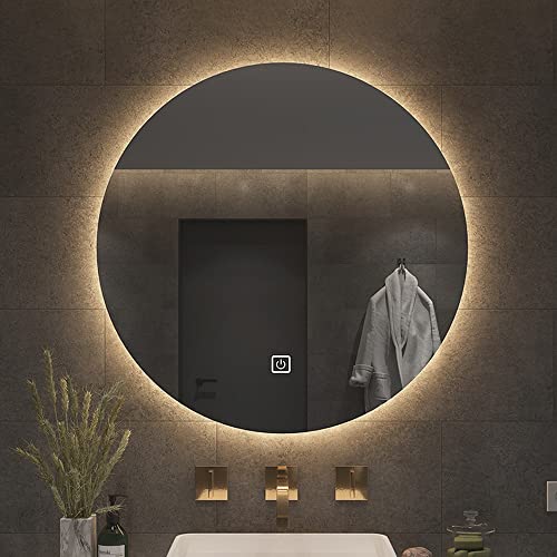 Miroir de salle de bain à LED 32 pouces rond et lumineux sans cadre