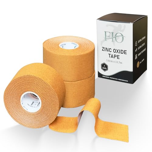 FIO Zinc Oxide Sports Strapping Tape, Tan, 3 Rolls, 3.8 cm x 13.7 m
