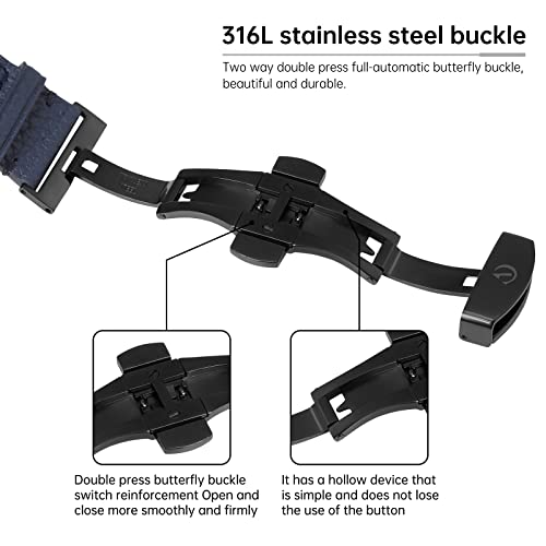 Chavis German Leather Watch Band – Genuine Leather Band Compatible With Apple Watch Series 7, 6, Se, 5, 4 – Adjustable Butterfly Clip – Soft And Comfortable Watch Band – Navy Blue #TOP5