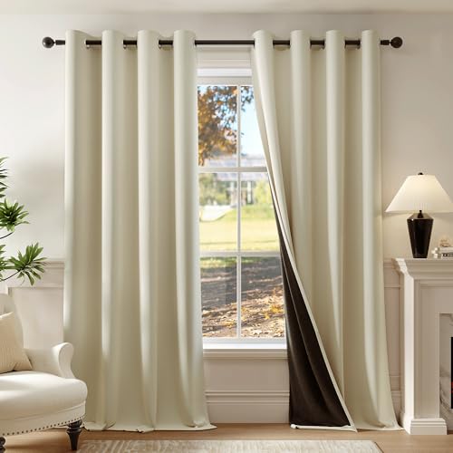 Beauoop 100% Blackout Curtains 96 Inch Long 2 Panels for Bedroom Living Room Beige Solid Room Darkening Thermal Insulated Soundproof Energy Saving Grommet Top Window Treatment Drapes,52x96, 2 Set by Beauoop - Used condition - US$21.59