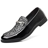 COSIDRAM Men's Glitter Dress Shoes Fashion Metallic Sequins Gold Buckle Luxury Patent Leather Loafers Wedding Party Prom Black 12
