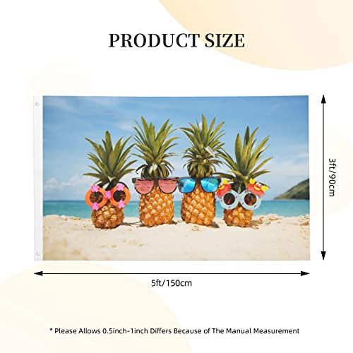 Funny Tropical Summer Beach Pineapples Flag, 3X5Ft Polyester Banner With Grommets, Garden Yard House Flags Indoor And Outdoor Sport Decoration #TOP2