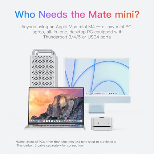 Image of Mate Mini-A 2TB for Mac mini M4 Dock, 80Gbps Thunderbolt 5 Aluminum Alloy Stand with Dual M.2 PCIe SSD Slots (Pre-installed 2TB NVMe, Expandable to 16TB, 2.5G LAN, USB-A 3.0, SD4.0, Silver)