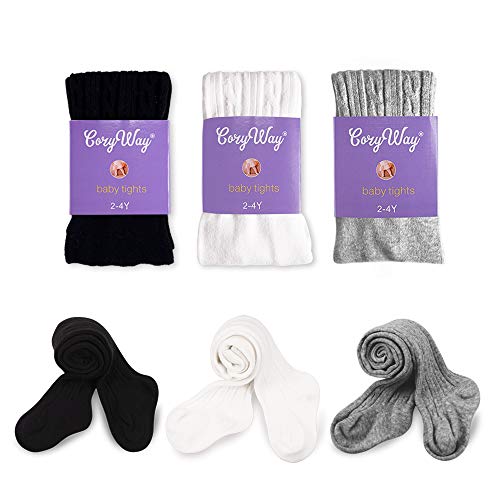 Cozyway Baby Girls Tights Cable Knit Leggings Stockings Cotton 3/5 Pack Pantyhose Infants Toddlers For 0-4T (3 Pack Black White Grey, 2-4Y (Height 35-39" Weight 33-39 Lbs)) #TOP1