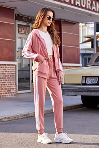 Chigant Sweatsuits Set Womens 2 Piece Sweatshirt & Joggers Pants Full Zip Hoodie Tracksuits Pink Sportswear Warm Up With Pocket Xxl #TOP2