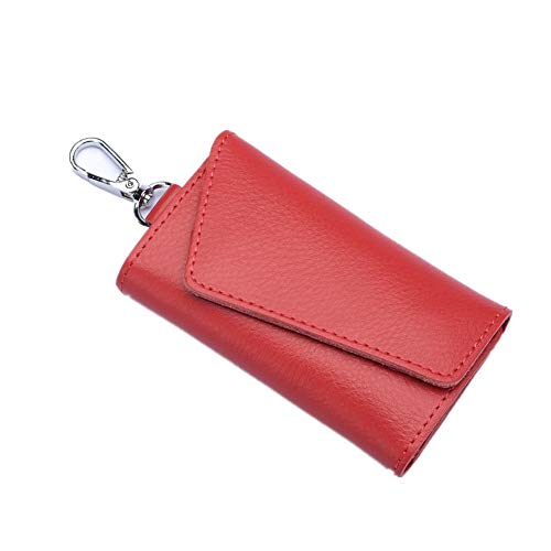 Qplcdg Mini Schlüsseletui,Schlüsseletui aus Leder Damen Herren mit 6 Schlüsselhaken+Kartenpaket (Rot) Cover