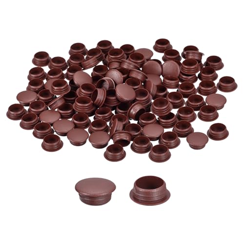 Image of uxcell 150Pcs Screw Hole Plugs, 12mm(1 /2 inch) Dia Plastic Round Button Plugs Snap in Locking Hole Covers Flush Type Caps for Furniture Cabinet, Red Brown