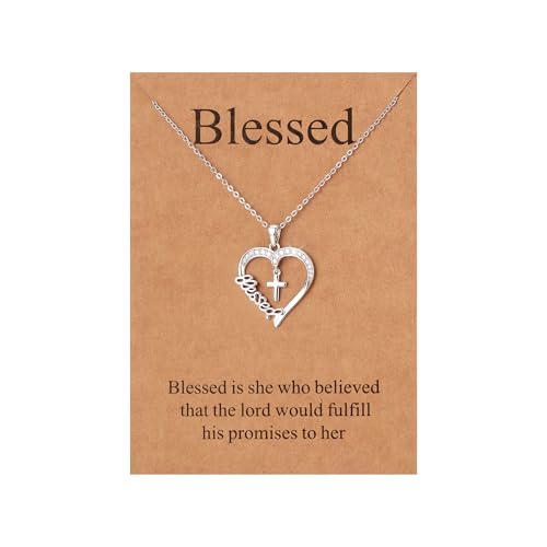 Lcherry Heart Cross Necklace for Women, Blessed Necklace Christian Mother's Day Confirmation Gifts for Women
