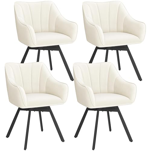 Image of Yaheetech Set of 4 Swivel Dining Chair with Armrests and Backrest, Modern Velvet Side with Metal Legs and Rotating Seat,Kitchen Chair for Dining Room,Living Room,Bedroom,Office,Beige