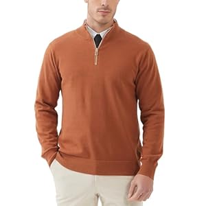 Kallspin Men’s Quarter-Zip Sweater Pure Cotton Mock Neck Knit Long Sleeve Pullover Sweater