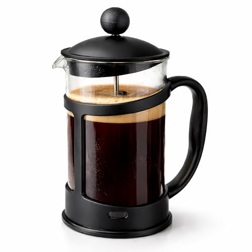 Image of GLOW Classic Continental 1 Litre Black Cafetiere - Premium Manual 4 Cup French Press Coffee Maker with Toughened Shockproof Glass Pot and Plunger Filter for Ground Beans Espresso Tea