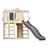 AXI Sam Aire de Jeux en Bois, Toboggan Gris | Structure d'escalade pour Enfants avec Mur d'escalade, Filet et Barres de Suspension | Accessoires Inclus | Équipement de Jeux pour Le Jardin
