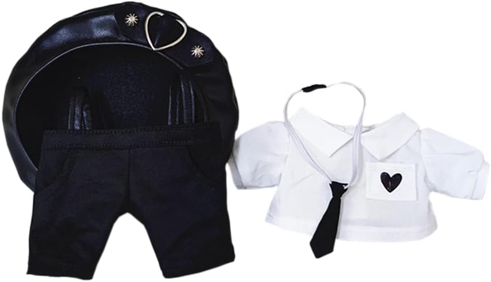 niannyyhouse Elasticity Cool Black Punk Suit Hat Ties Shirt Overalls Dress Up 7.8in（20cm） Plush Doll Clothes Accessories