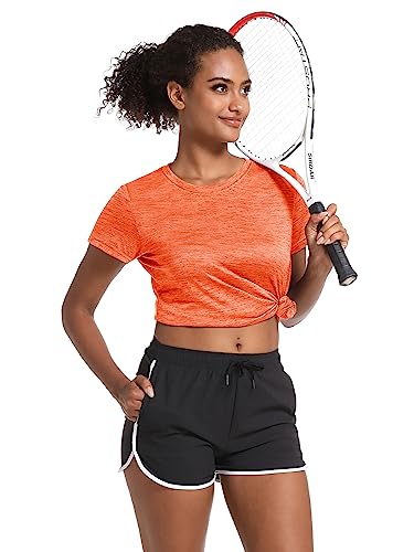 Magcomsen Womens Lightweight Running Shirts Crewneck Gym T-Shirt Summer Badminton Sports Shirt Active Tops Orange, Xl #TOP3