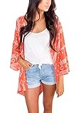 Yonala Women's Sheer Chiffon Blouse Loose Tops Kimono Floral Print Cardigan