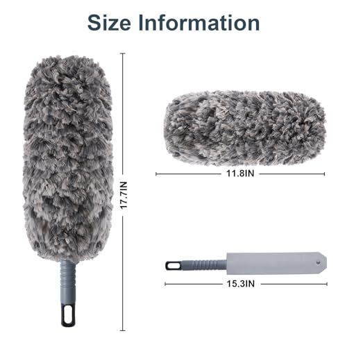 Image of Lint Free 16.8'' Hand Duster,Microfiber Duster with Reusable and Washable Dusting Head for Household Cleaning,Furniture,Car (Black&Grey)