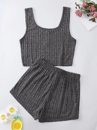 Image of SOLY HUX Women's Button Front Ribbed Knit Tank Top and Shorts Pajama Set Sleepwear Lounge Sets