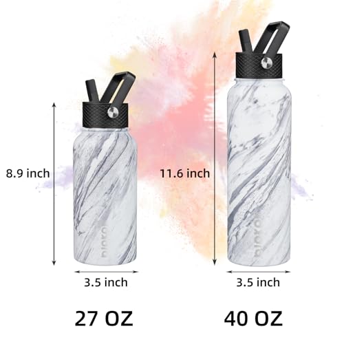 Image of BJPKPK Insulated Water Bottles with Straw Lid, 27oz Stainless Steel Water Bottle with 3 Lids, Leak Proof BPA Free Metal Thermo, Mugs, Tumblers, Keep Cold Hot - Carrara Marble