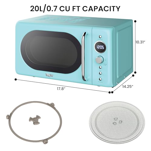 Total Chef Microwave Oven 20L 700W Retro Mini Ovens Digital LED Display 8 Preset Modes 60 Min Timer 5 Cooking Power Levels Removable Glass Turntable Countertop Freestanding Small Microwaves Blue - Image 6