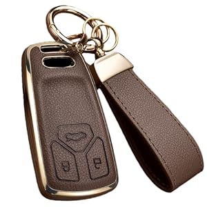 Key Fob Cover for Audi with Key Chain, Upper Leather + Soft TPU Key Cover Case Shell for A4 Q7 Q5 TT A5 SQ5 R8 S5