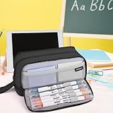 Howala Pencil Case Large Capacity Pencil Pouch for Girls Boys with 4 Compartments Multifunctional Pen Bag Stationery Organizer Office Makeup Bag Portable Pen Bag for Teenage Adult Women Men, Black - Image 7