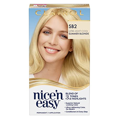 Clairol Nice'n Easy Permanent Hair Dye, SB2 Ultra Light Cool Blonde Hair Color, 1 Count