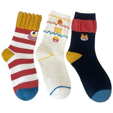 SLAKOP Unique Women's Socks Blend – Quirky Cartoon and Harajuku Inspired Cotton Knee-Highs (Playful French Fries Series(3 Pairs)) Cover